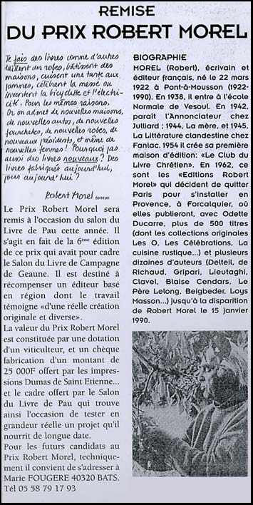 article de presse concernant le prix Robert Morel