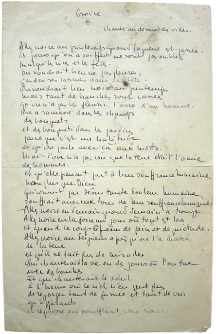 un manuscrit de Robert Morel